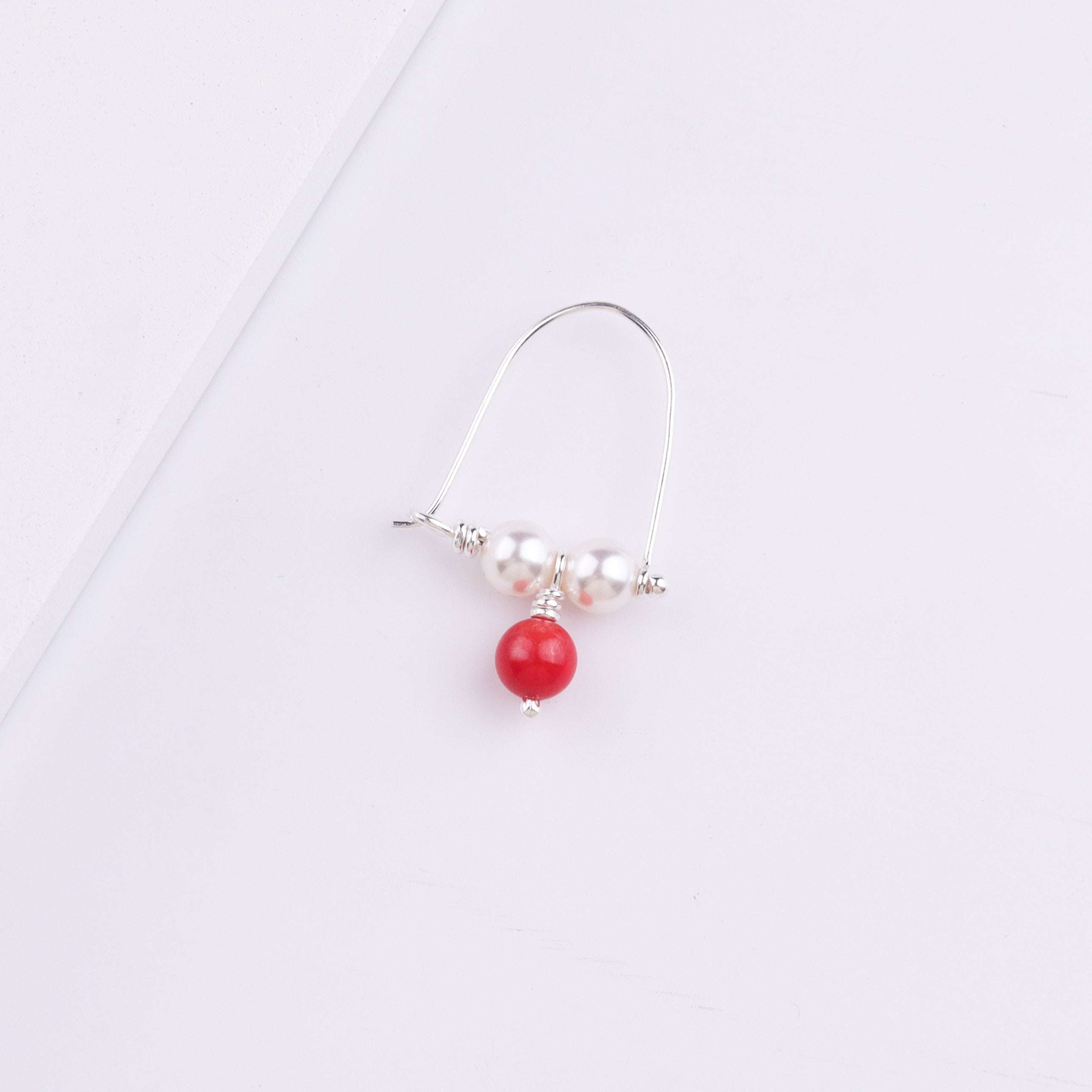 Silver Bhikbali with Round Coral (Pierced)