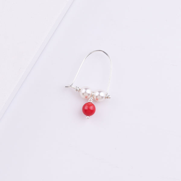 Silver Bhikbali with Round Coral (Pierced)