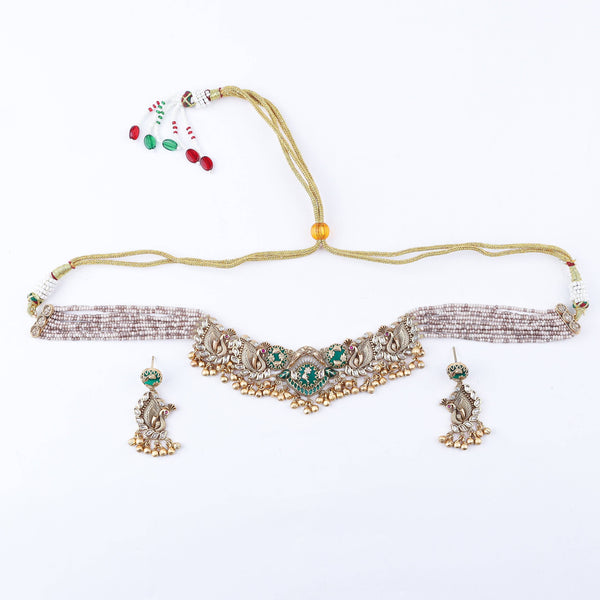 Detailed view of the 22K gold-plated fashion set highlighting intricate motifs, textured detailing, and a premium 22K gold-plated finish