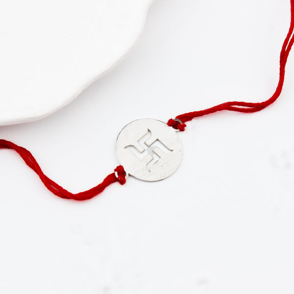 Handcrafted Silver Rakhi: Swastik