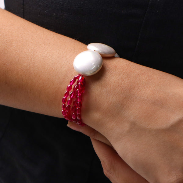 Ruby & Coin Pearl Bracelet
