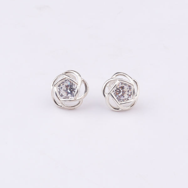 Silver Solitaire Flower Earrings