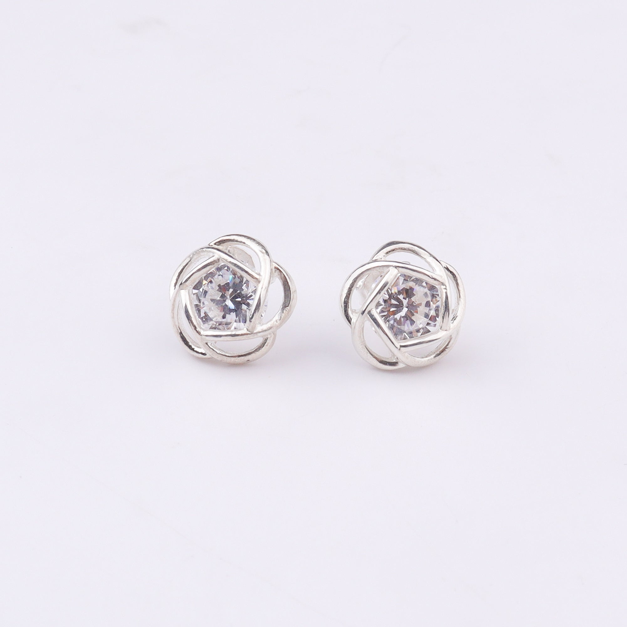 Silver Solitaire Flower Earrings