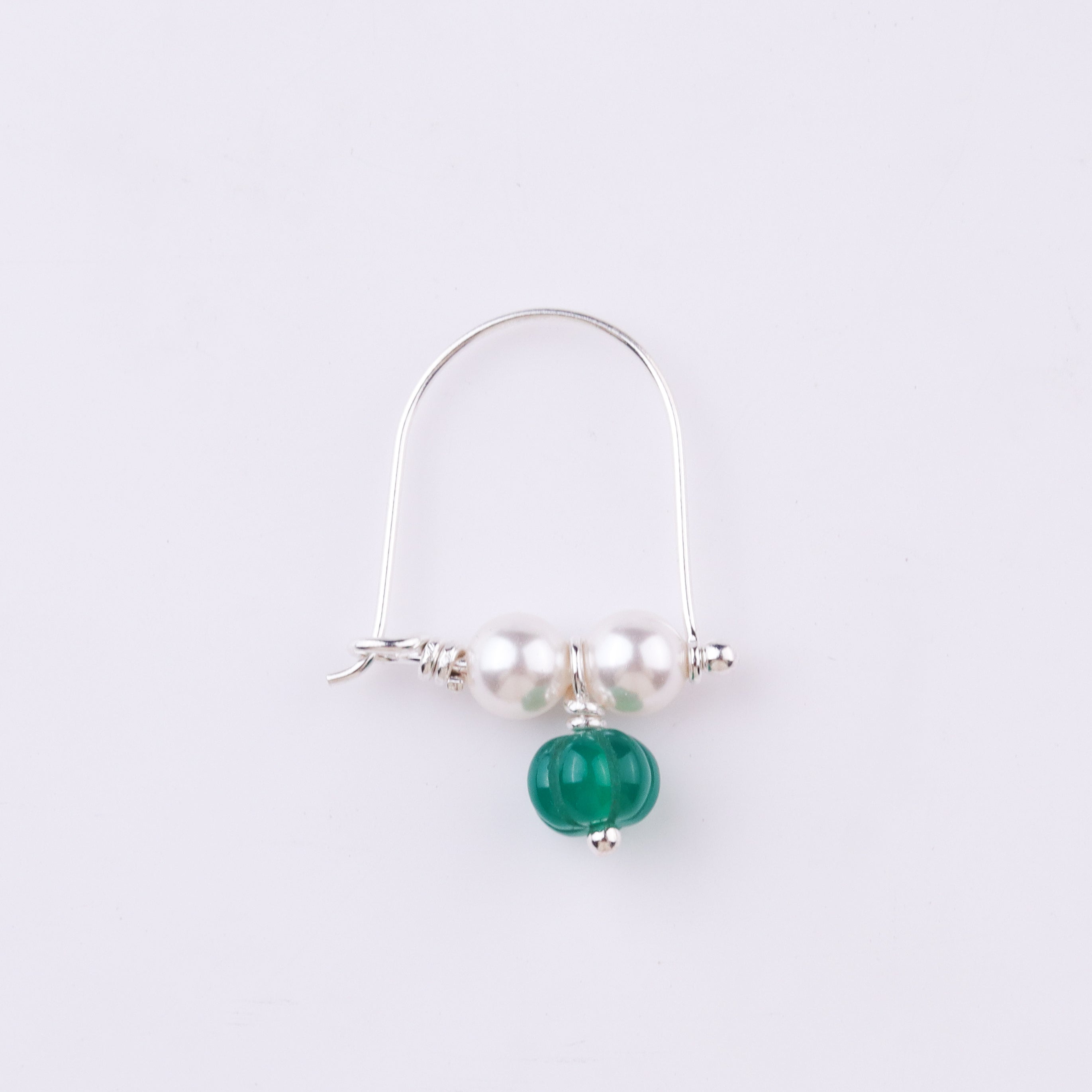 Silver Bhikbali with Green Onyx (Pierced)