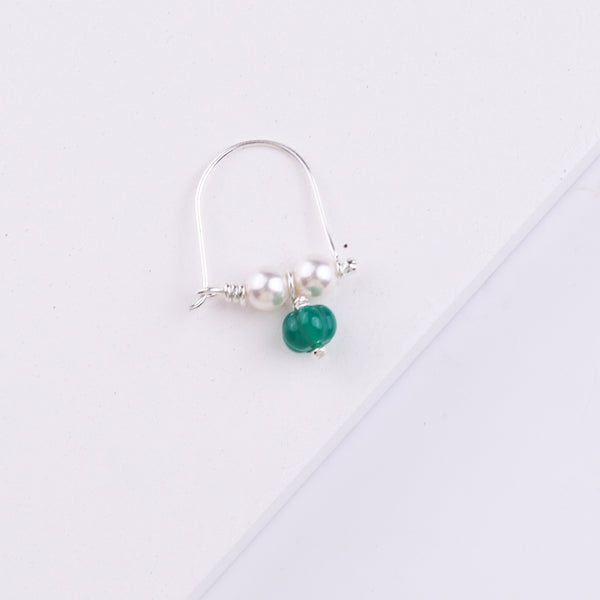 Silver Bhikbali with Green Onyx (Pierced)