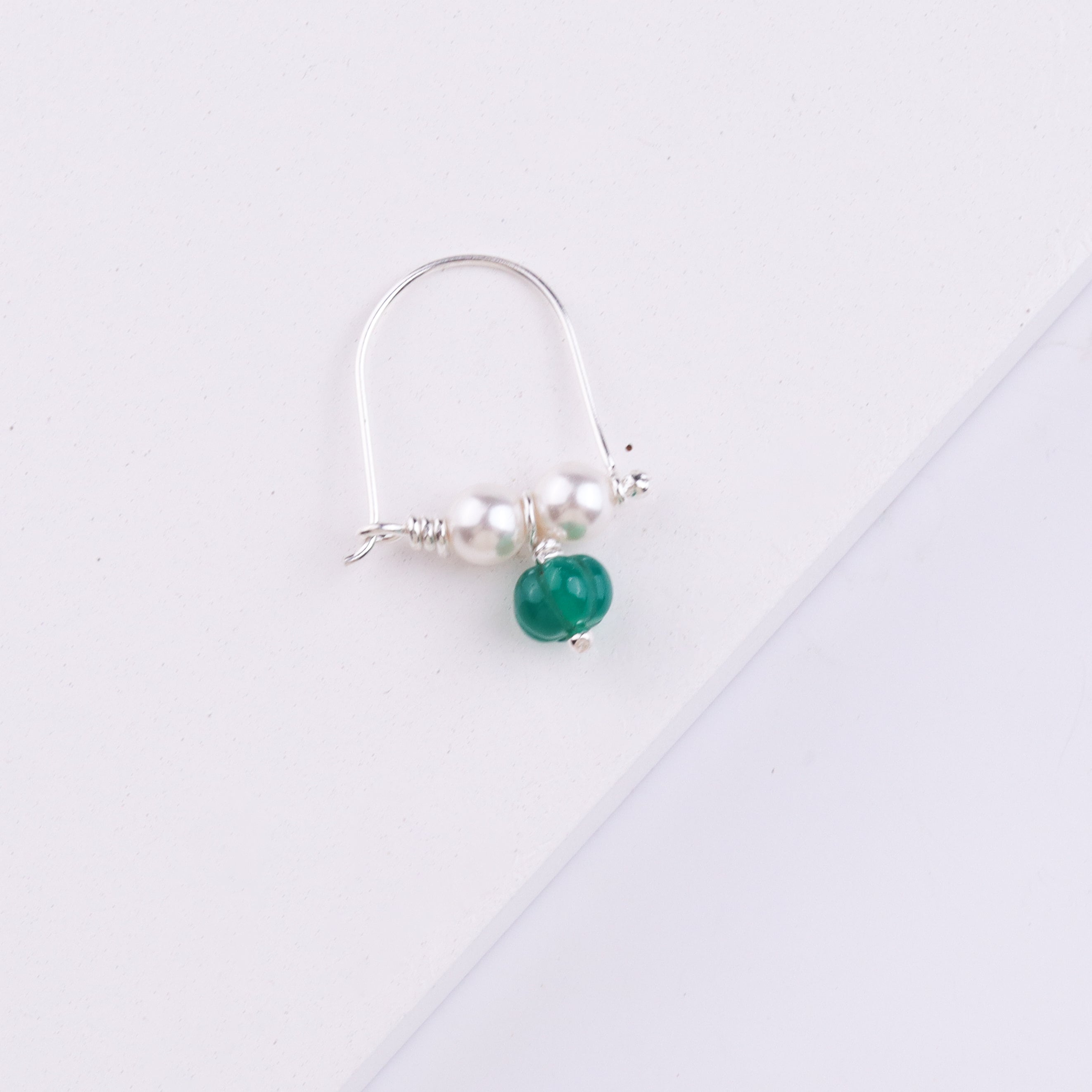 Silver Bhikbali with Green Onyx (Pierced)