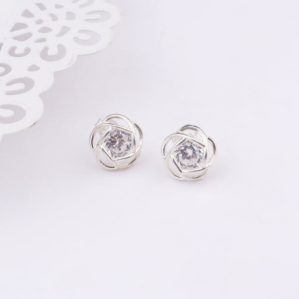 Silver Solitaire Flower Earrings