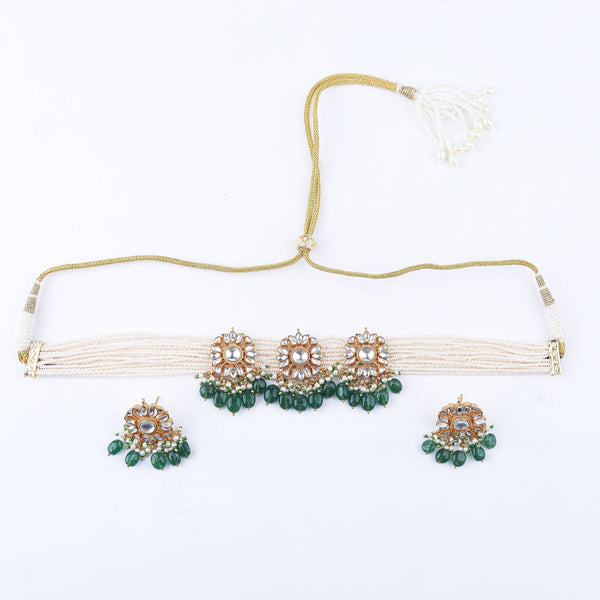 Detailed view of the 22K gold-plated fashion set highlighting intricate motifs, textured detailing, and a premium 22K gold-plated finish
