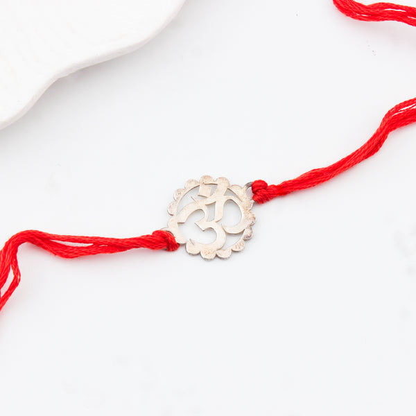 Silver Laser cut Om Rakhi: Big