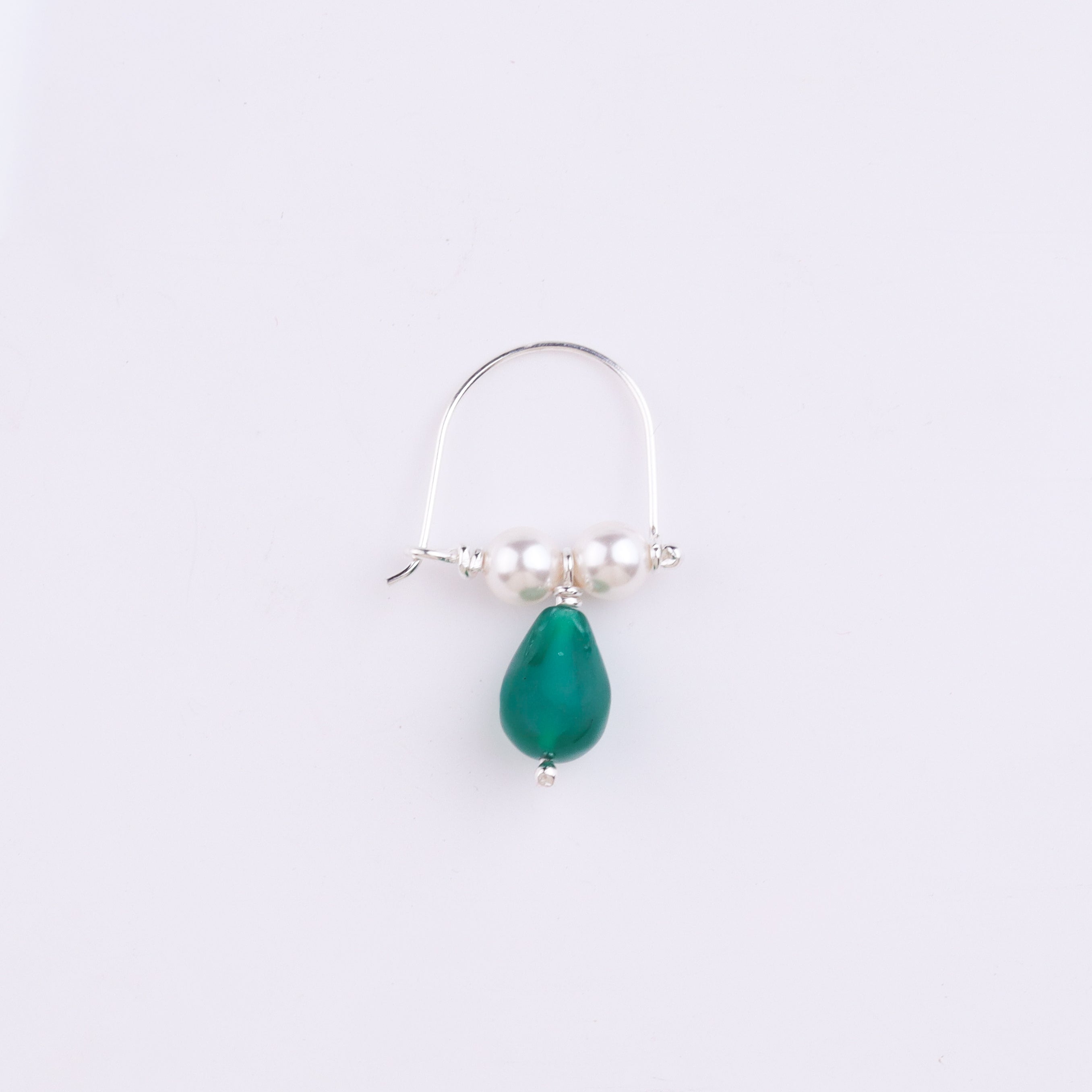 Silver Bhikbali with Drop Green Onyx (Pierced)