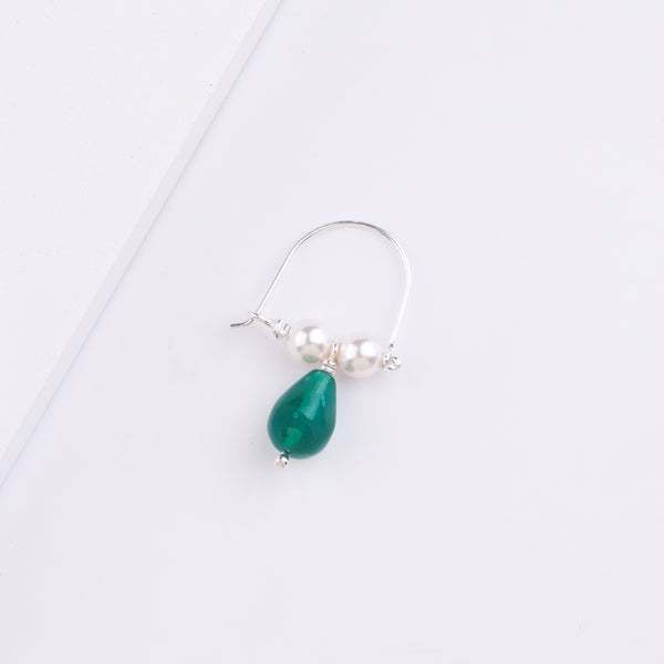 Silver Bhikbali with Drop Green Onyx (Pierced)