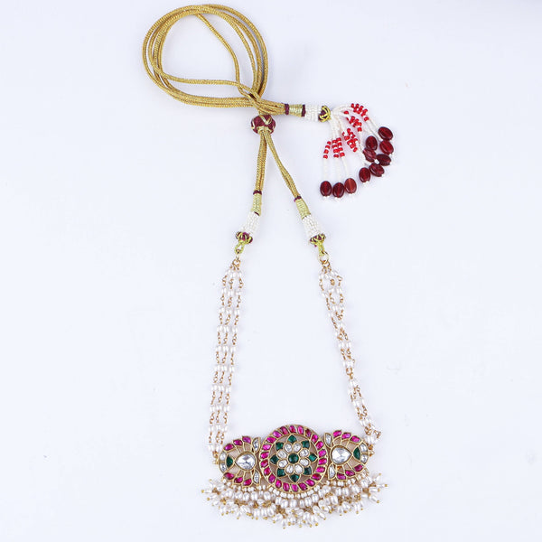 Detailed view of a 22K gold-plated fashion necklace highlighting intricate motifs, textured detailing, and premium 22K gold-plated finish