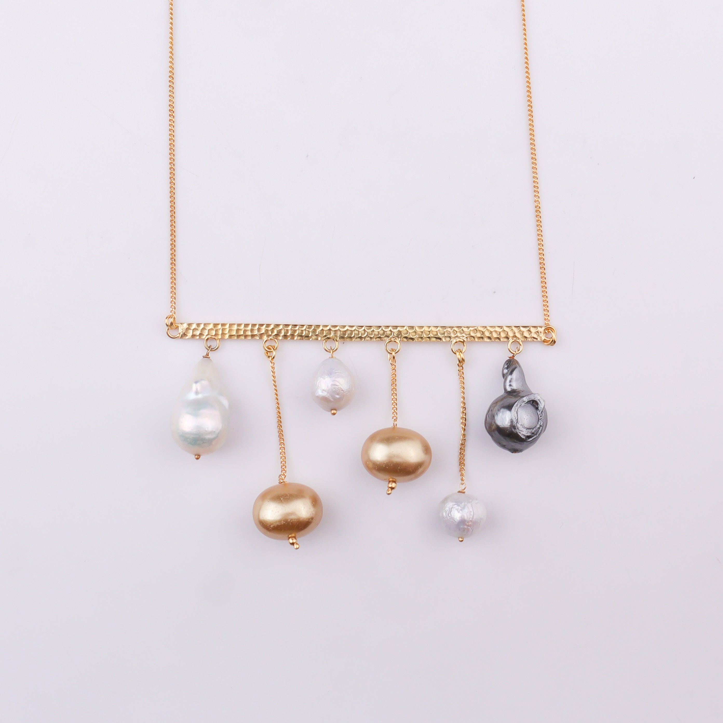 Abstract Gold Necklace - Baroque, Golden & Fresh Water Pearls