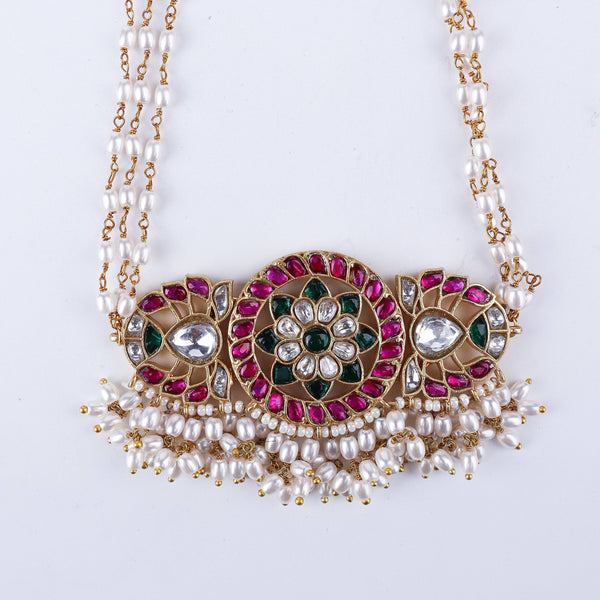 Close-up of a 22K gold-plated fashion necklace showcasing intricate detailing, fine craftsmanship, and rich 22K gold plating