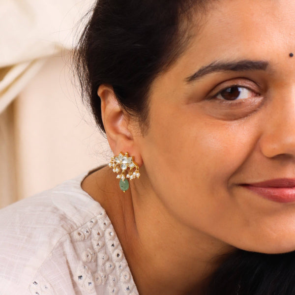 Model wearing 22K gold-plated fashion earrings for a sophisticated and contemporary jewellery look