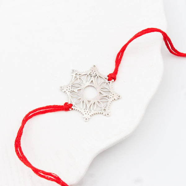 Silver Laser Cut Snowflake Rakhi