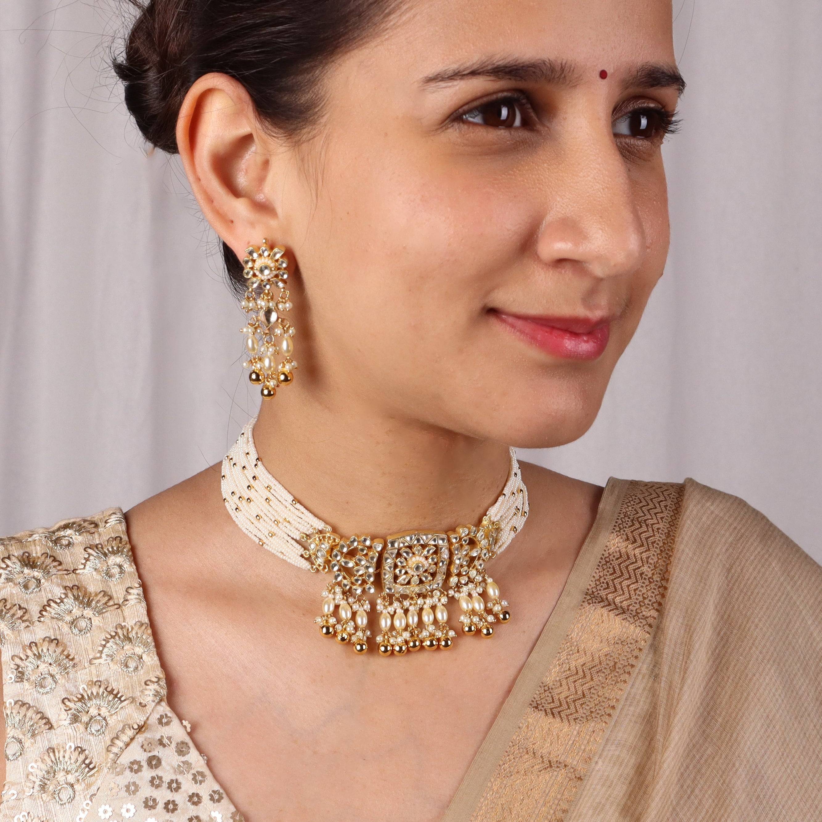 Model wearing 22K Gold Plated Fashion Set for a sophisticated and elegant jewellery look