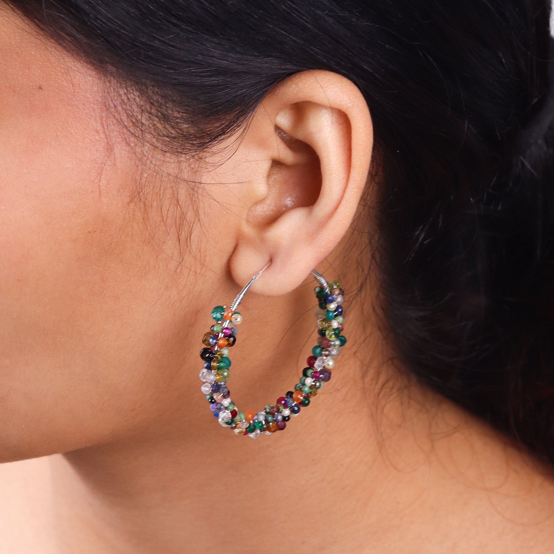 Sliver Multicolour Hoop Earrings