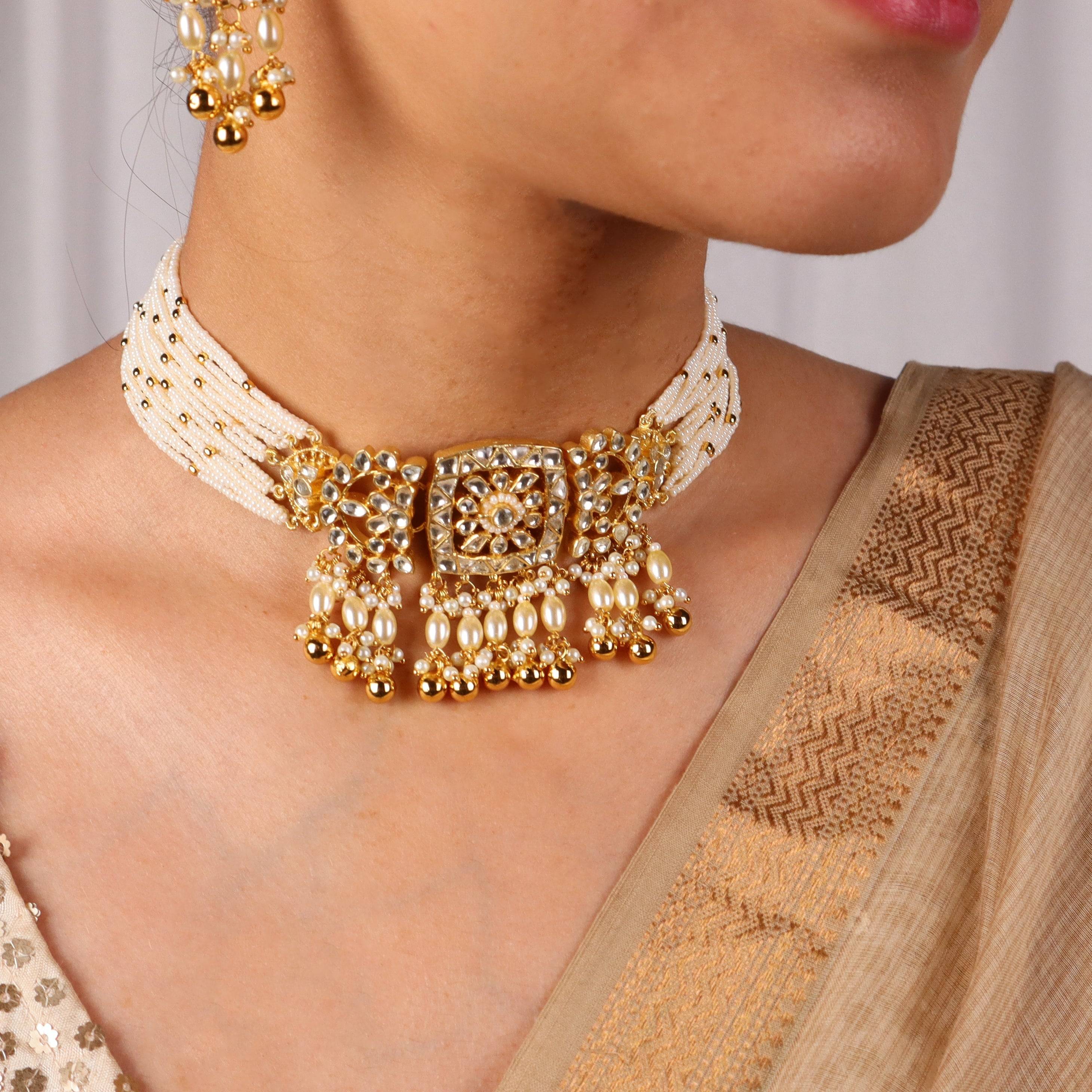 Model wearing 22K Gold Plated Fashion Set for a sophisticated and elegant jewellery look
