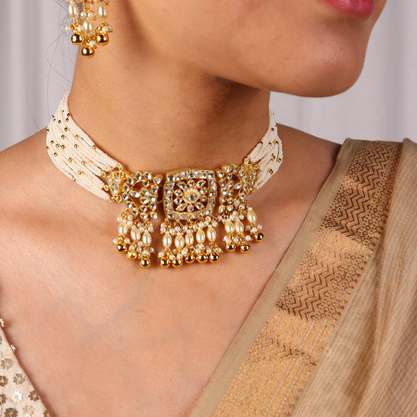 Model wearing 22K Gold Plated Fashion Set for a sophisticated and elegant jewellery look