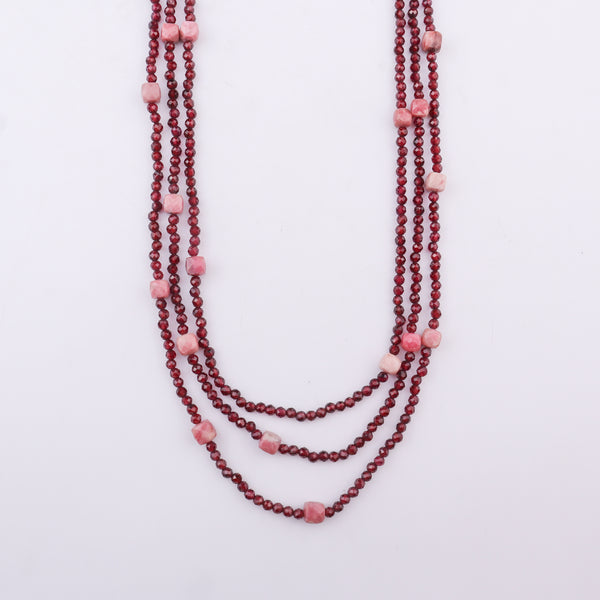 Red and pink beaded layered necklace for women