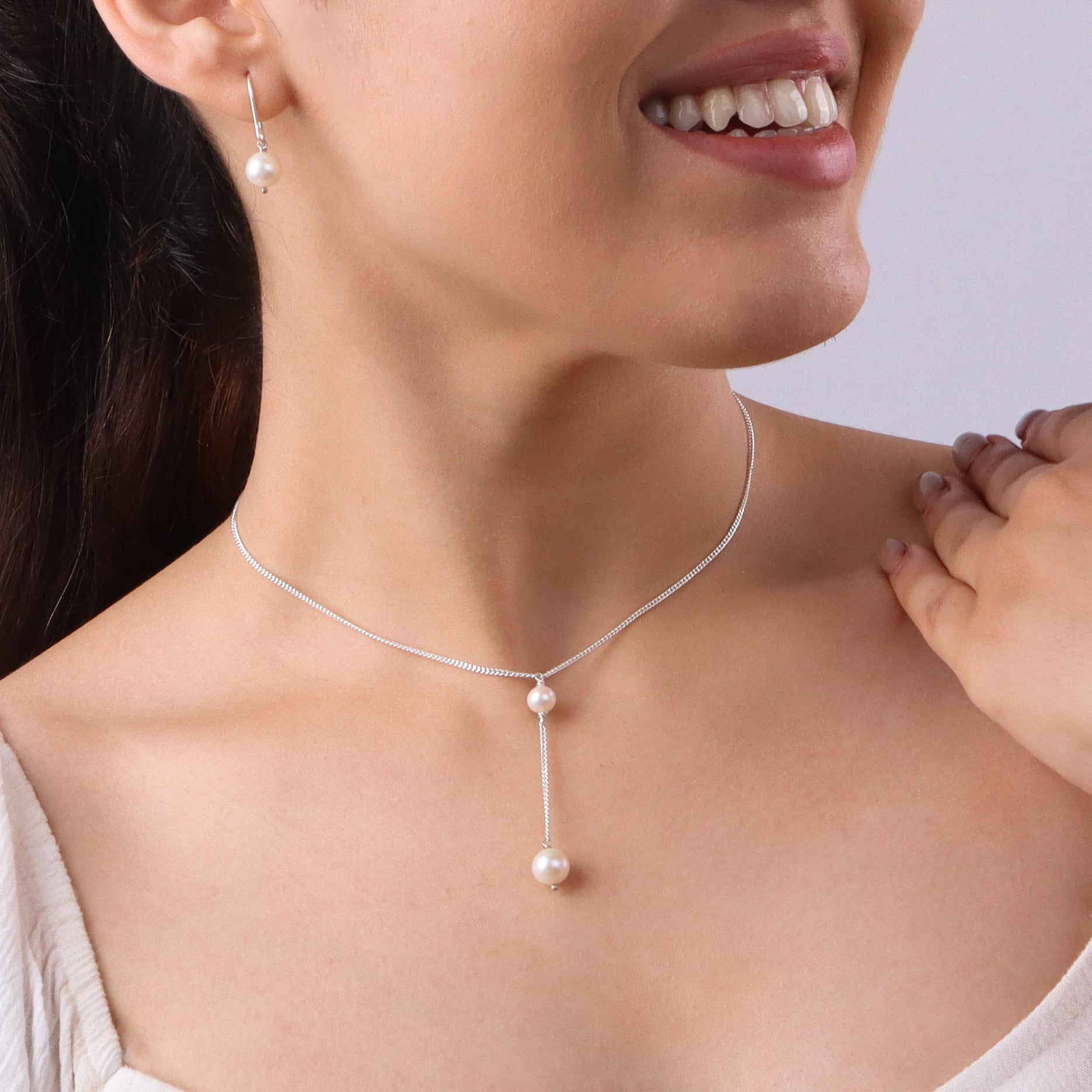 Classic Silver Pearl 'Y' Necklace