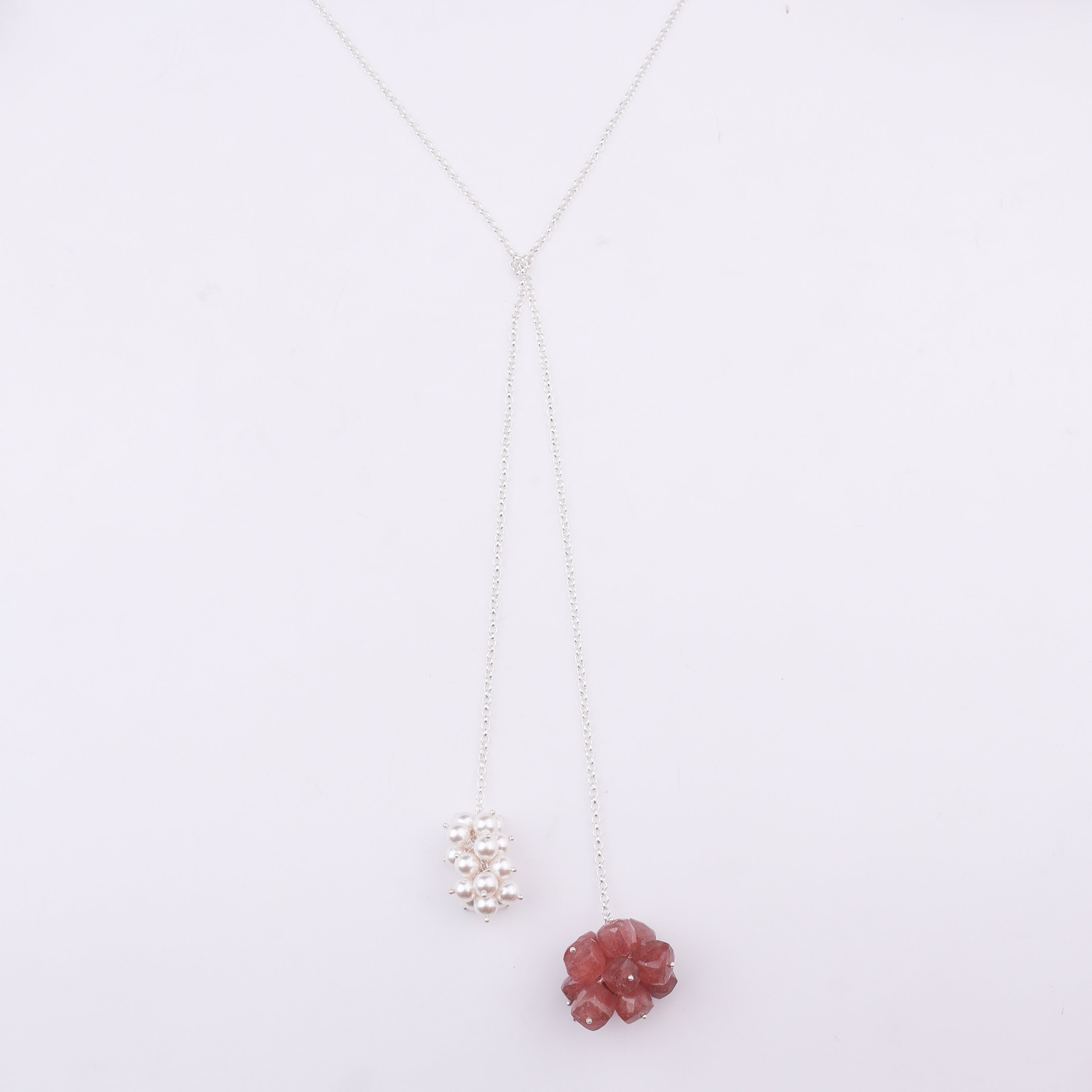 Tie & Wear Necklace - Strawberry Quartz & Pearls