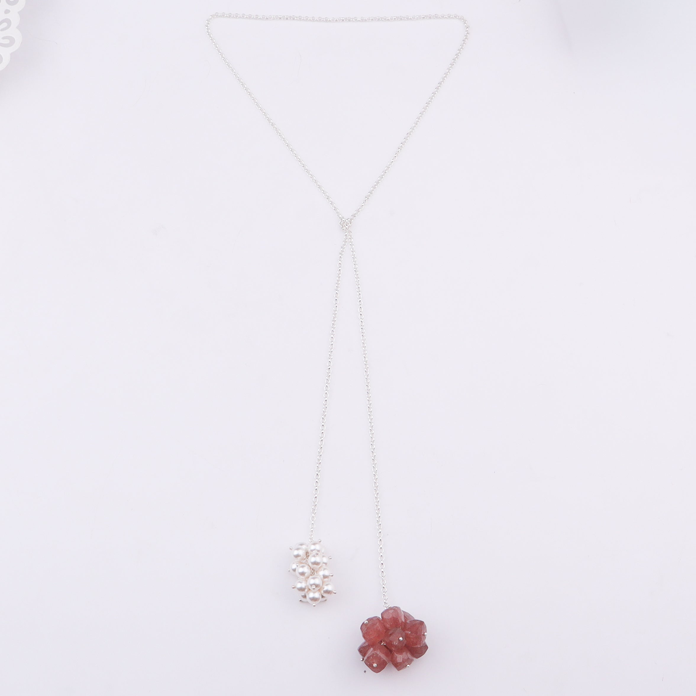Tie & Wear Necklace - Strawberry Quartz & Pearls