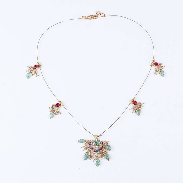 Detailed view of 22K gold-plated fashion necklace highlighting intricate motifs, textured detailing, and premium 22K gold-plated finish