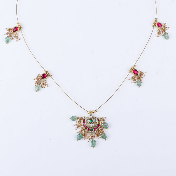 Close-up of 22K gold-plated fashion necklace showcasing intricate detailing, fine craftsmanship, and rich 22K gold plating