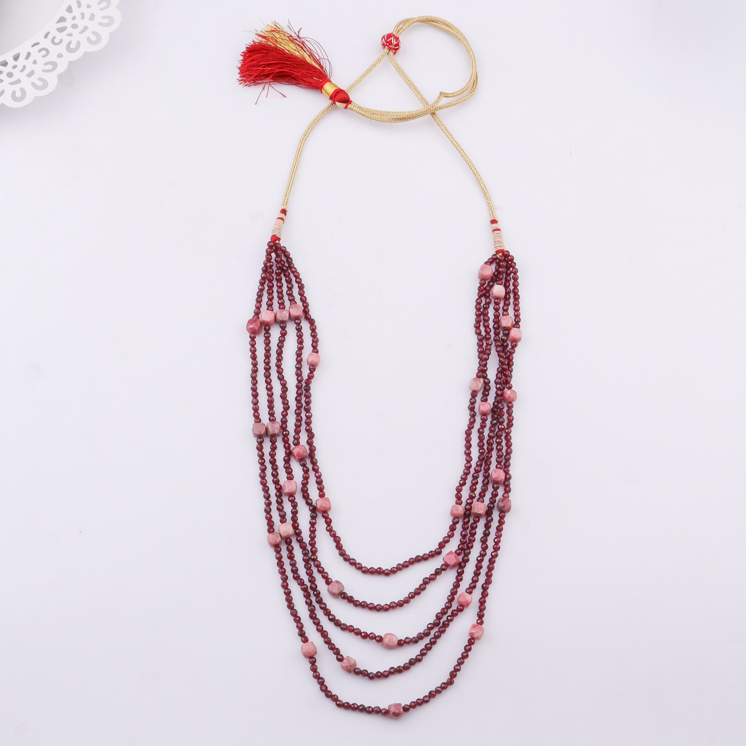 5 Layer Galaxy Necklace - Garnet & Pink Opal