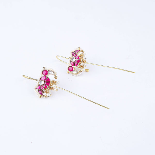 Angled view of 22K gold-plated fashion earring highlighting its elegant silhouette, unique structure, and polished gold finish
