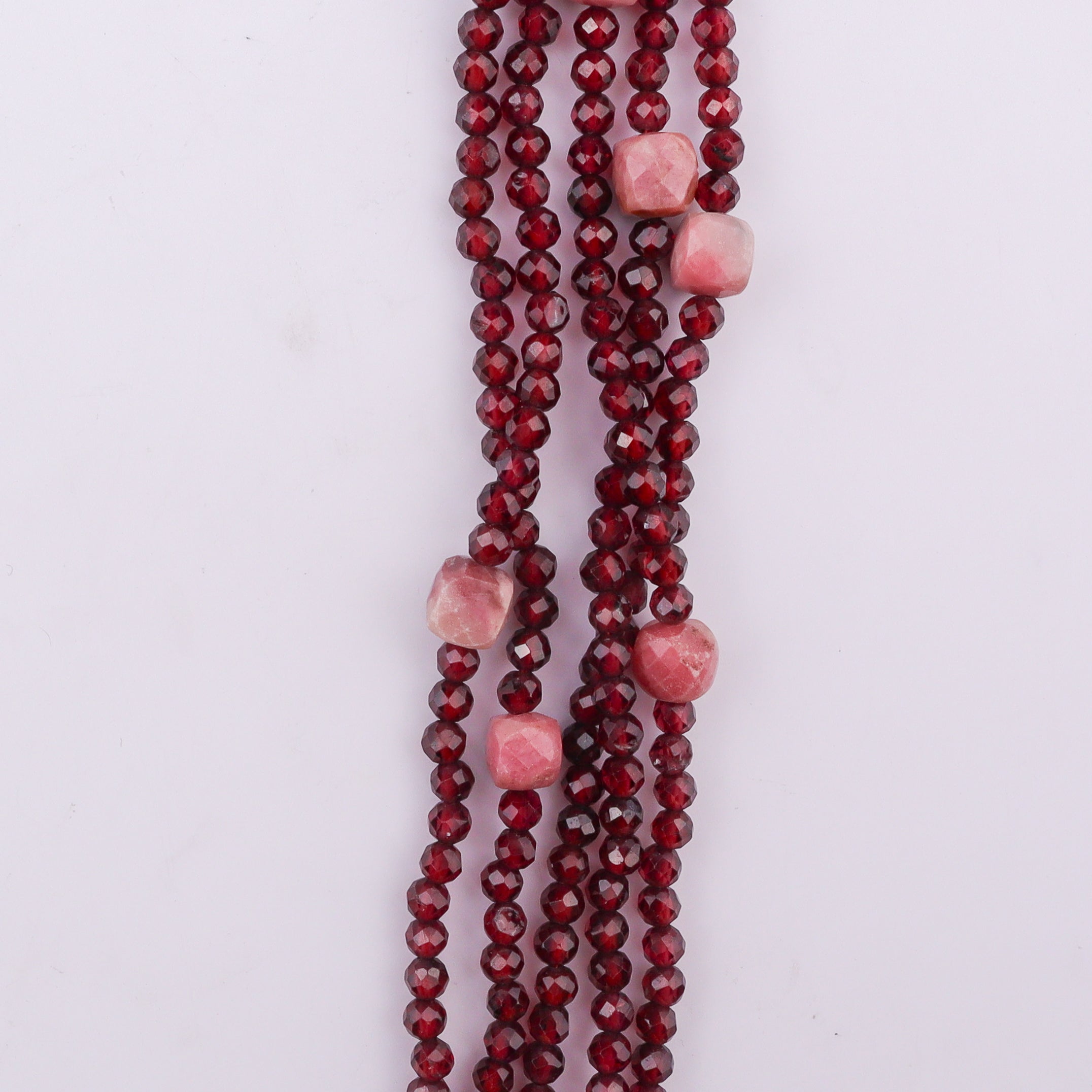 Red beaded necklace with pink gemstone accents, jewelry accessory for women