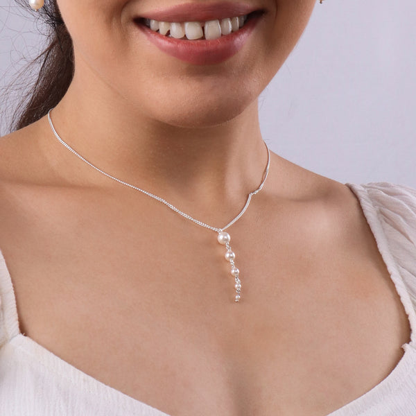 Classic Silver Multi Pearl Drop Necklace