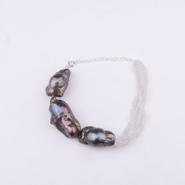 Half & Half Bracelet - Semiprecious Stones & Baroque Pearls