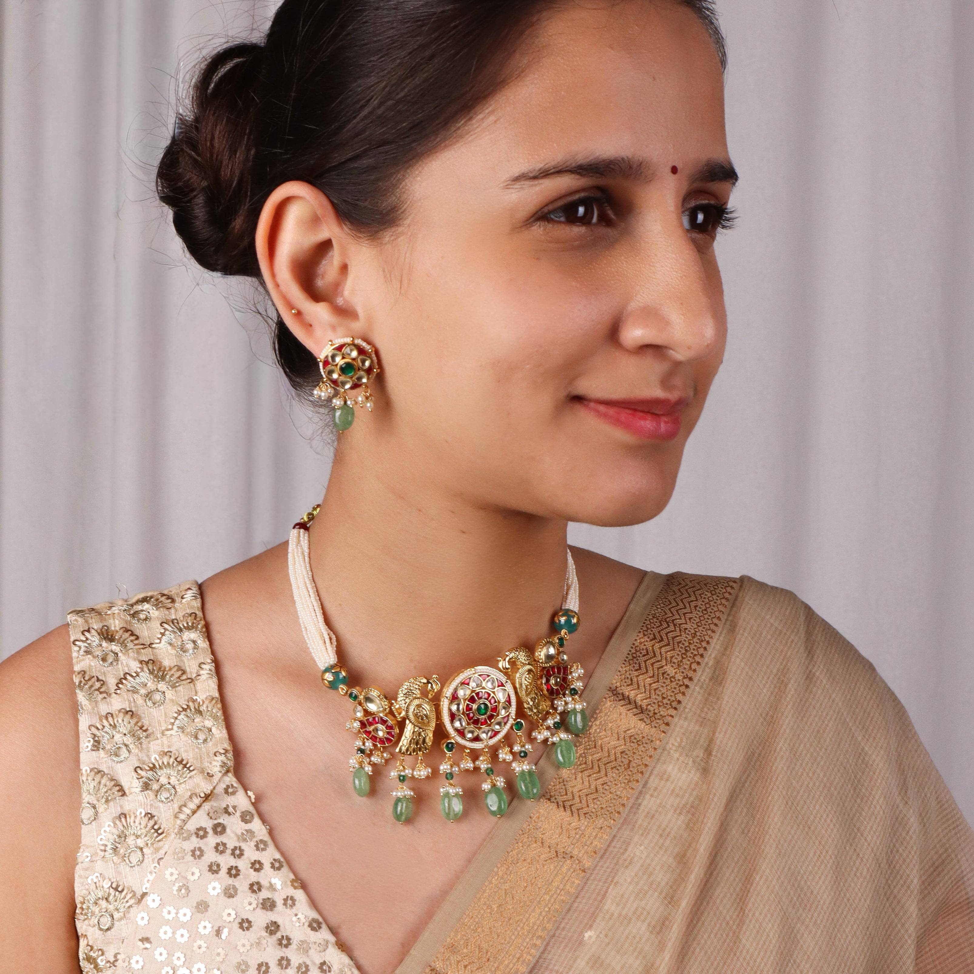 Model wearing 22K Gold Plated Fashion Set for a sophisticated and elegant jewellery look