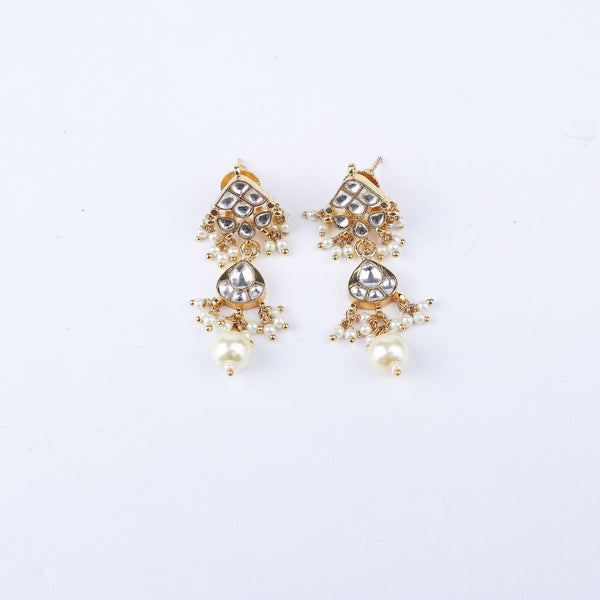 Angled view of 22K gold-plated fashion earring highlighting its elegant silhouette, unique structure, and polished gold finish