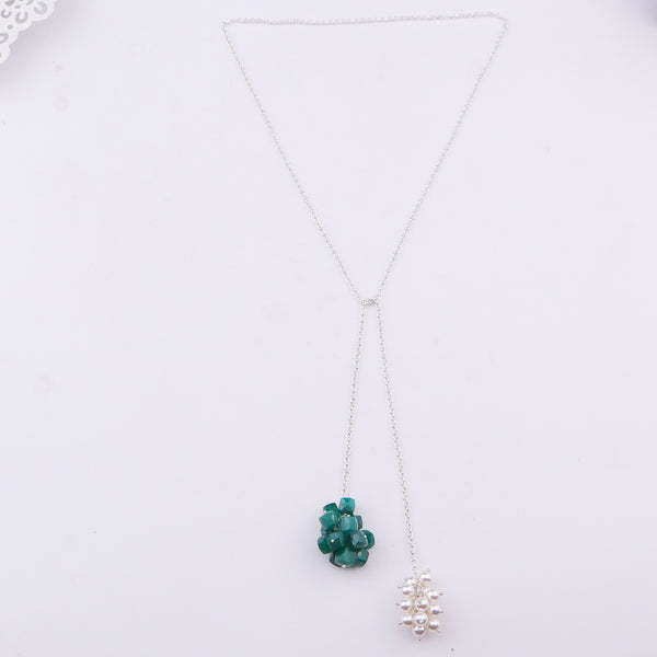 Tie & Wear Necklace - Green Onyx & Pearls