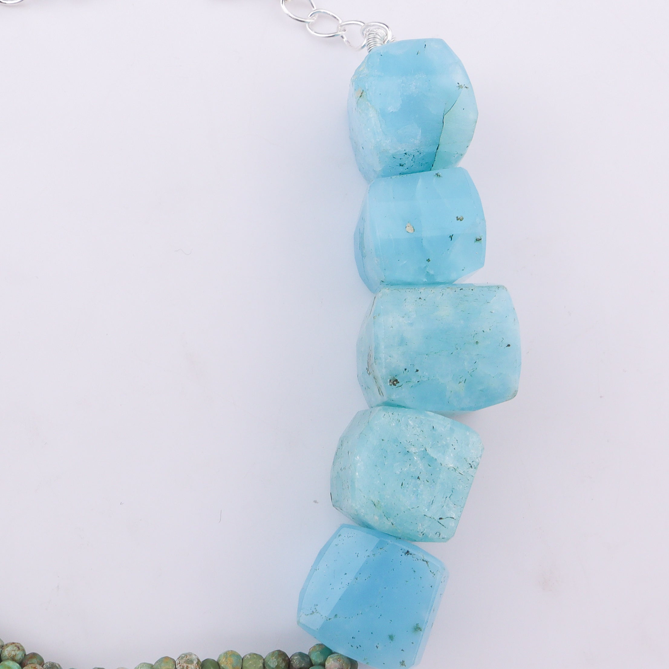 Half & Half Bracelet - Square Shaped Larimar & Firoza Stones