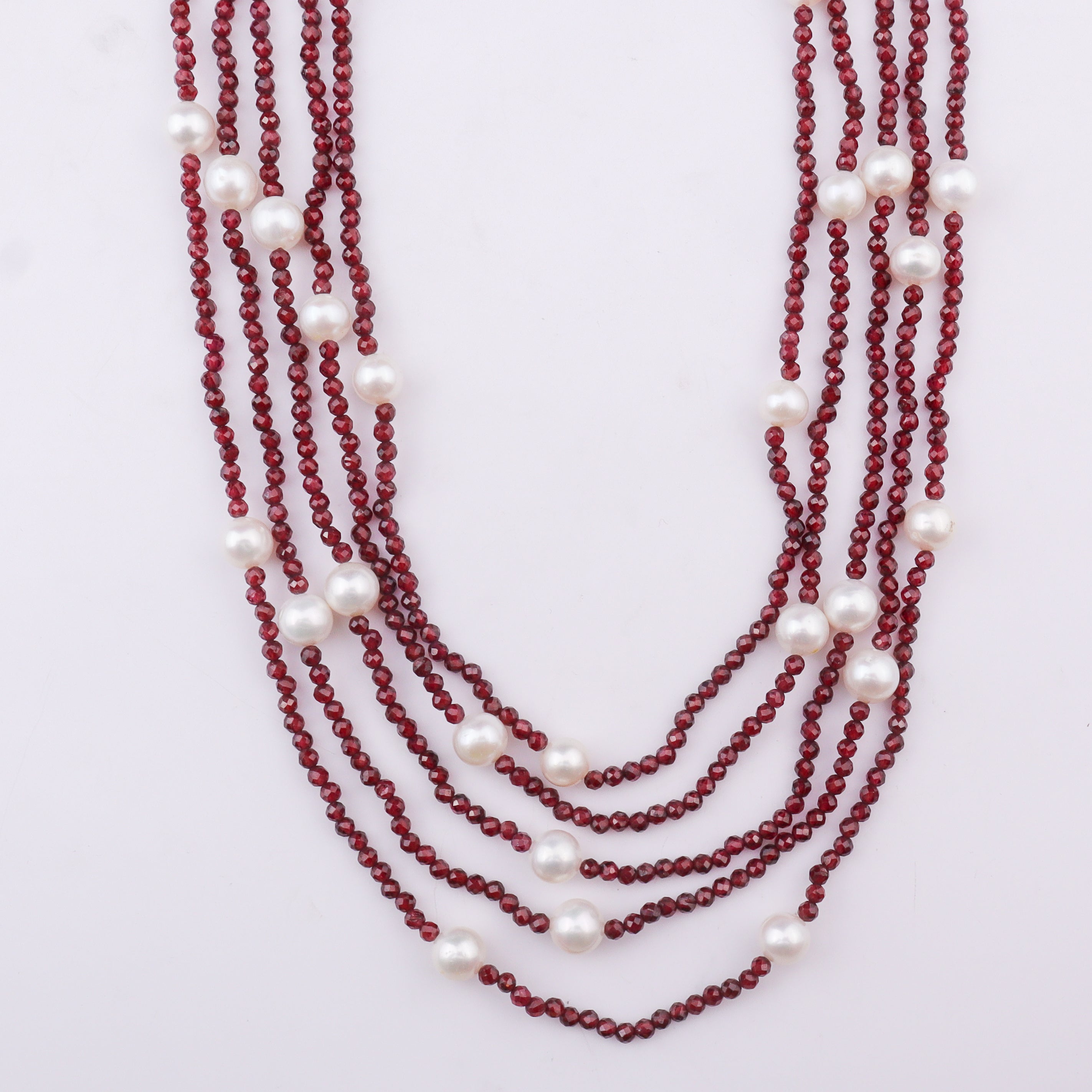 Multi-layer red beaded necklace with white pearls for jewelry