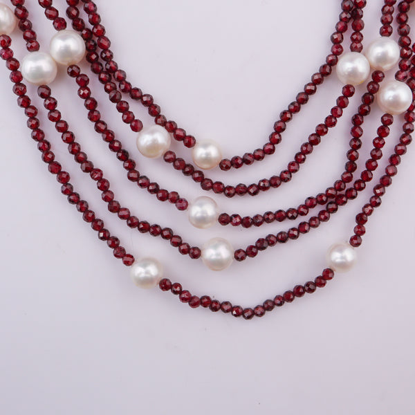 Red beaded and pearl layered necklace for jewelry
