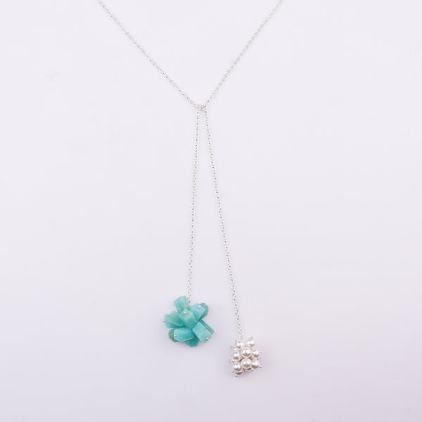 Tie & Wear Necklace - Amezonite & Pearls