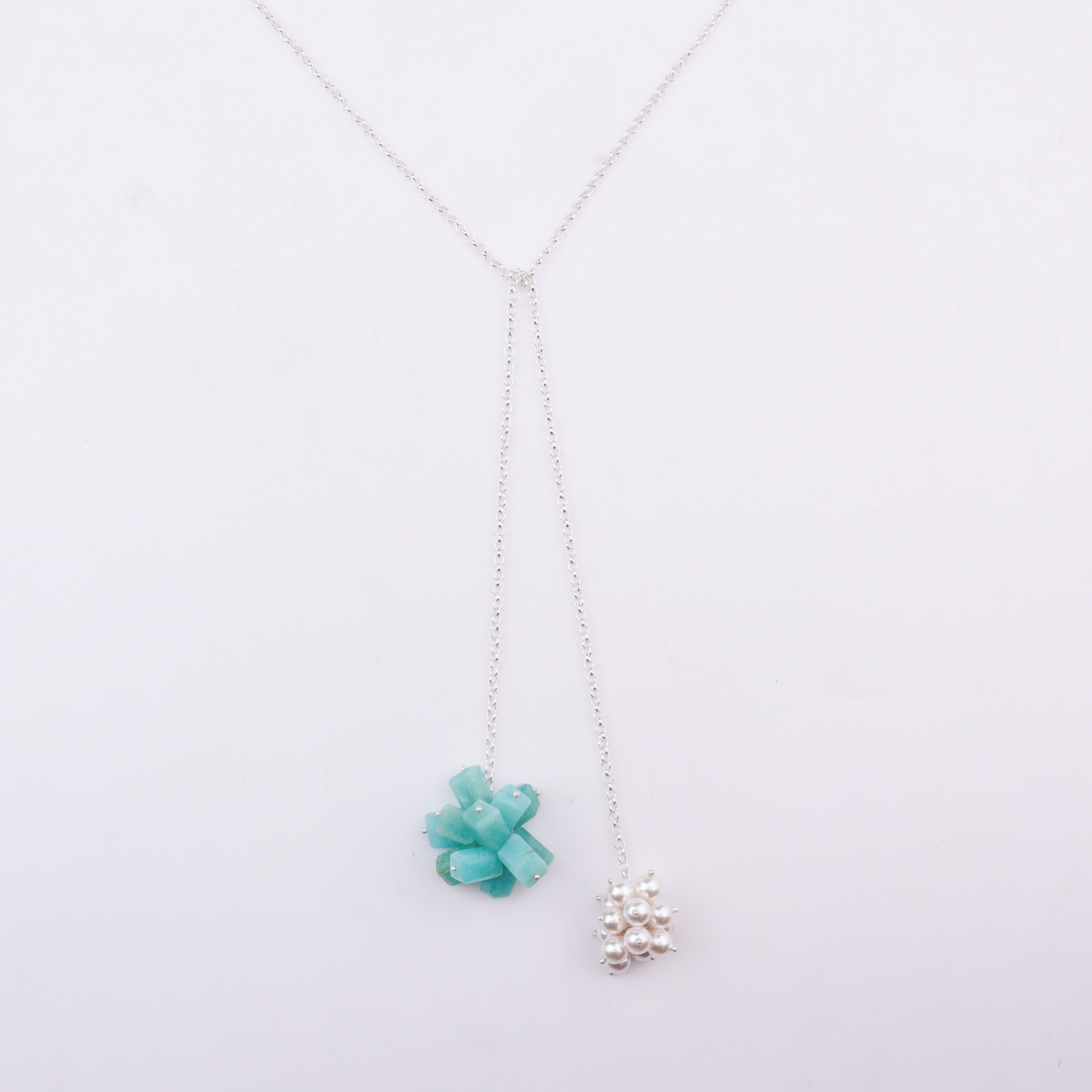 Tie & Wear Necklace - Amezonite & Pearls
