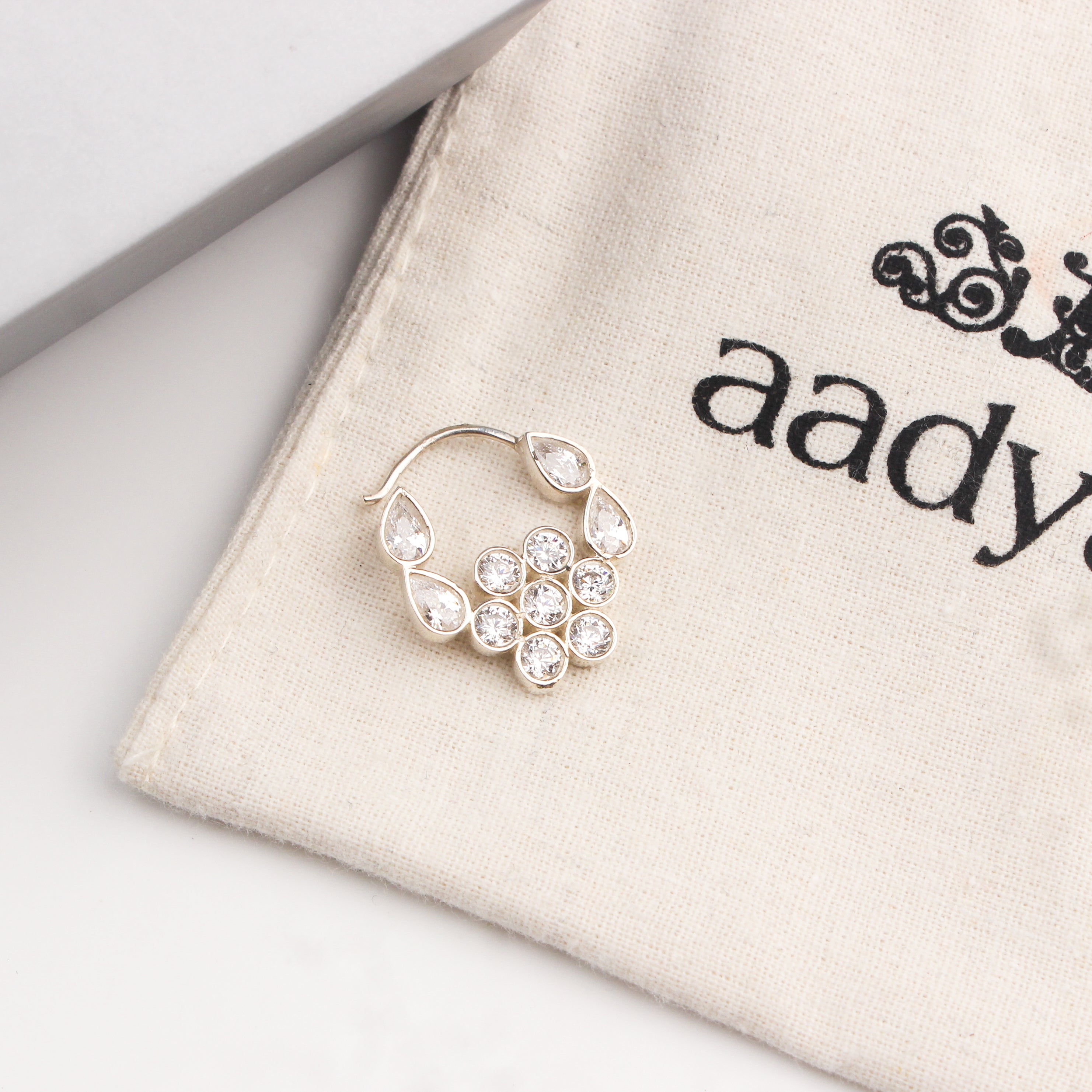 Silver Nath Floral (Left, Pierced) | CZ | 92.5 Silver