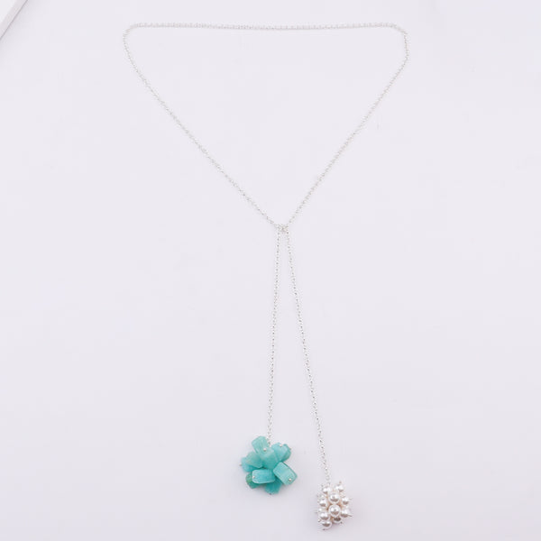 Tie & Wear Necklace - Amezonite & Pearls