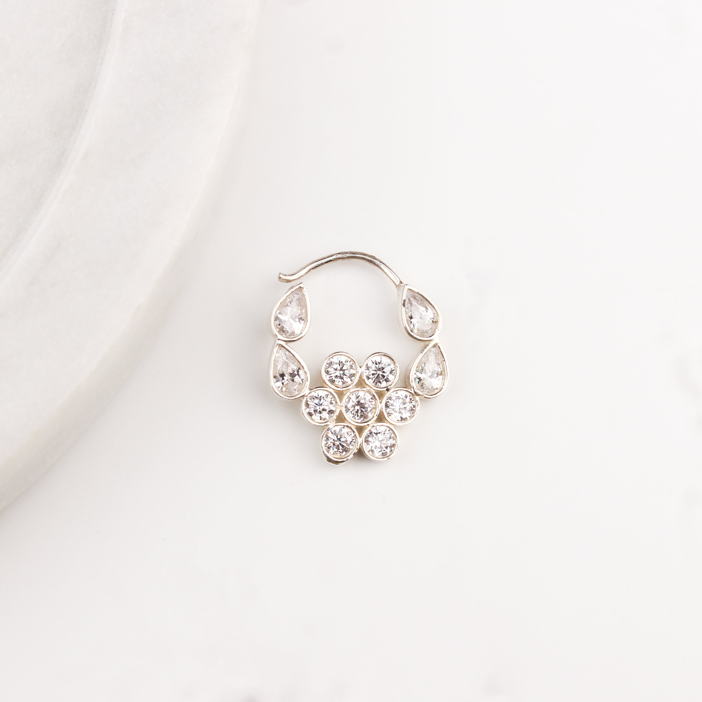 Silver Nath Floral (Left, Pierced) | CZ | 92.5 Silver
