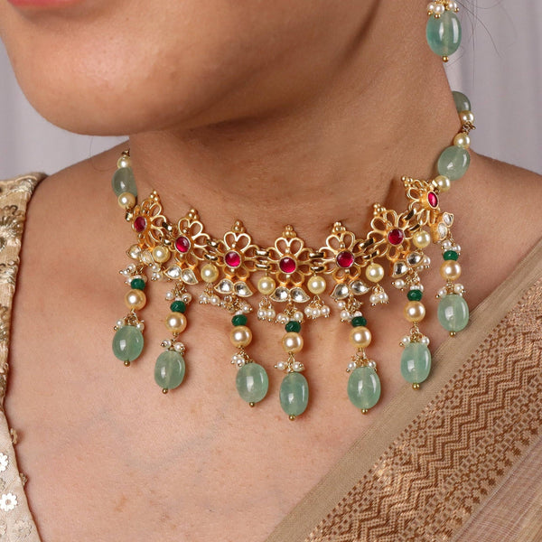 Model wearing 22K gold-plated fashion Set for a sophisticated and elegant jewelry look
