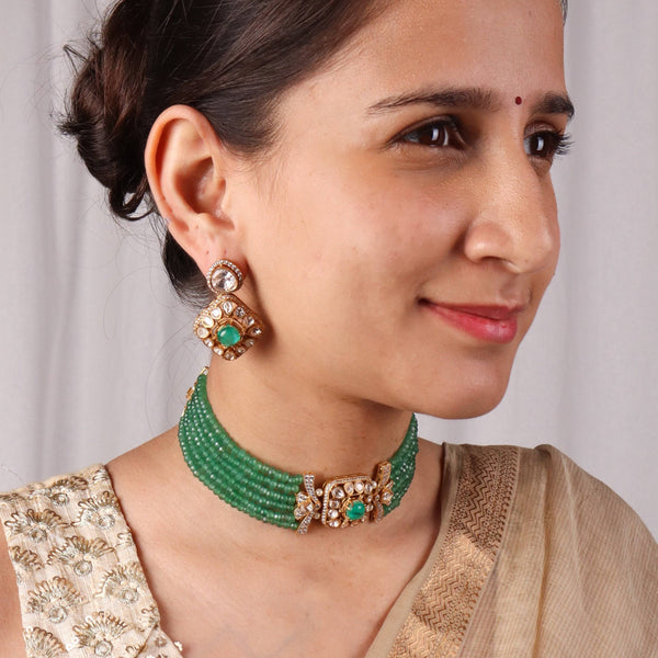Model wearing 22K Gold Plated Fashion Set for a sophisticated and elegant jewellery look