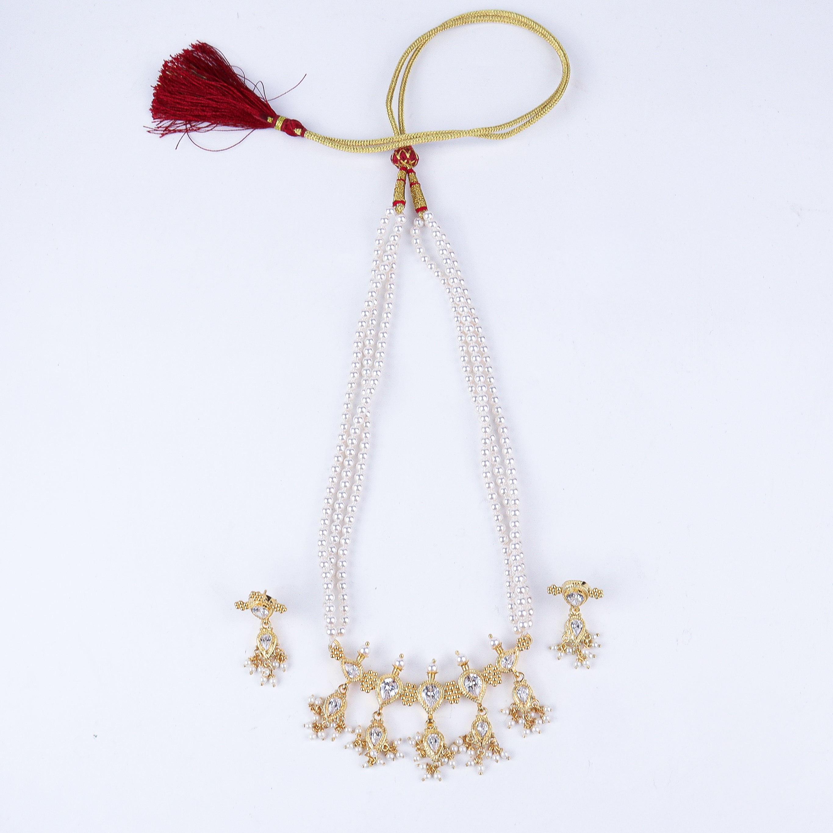 Silver Cz kudi tanmani set with pearls (5 Leaf) | 92.5 Silver | 22K Gold Plated