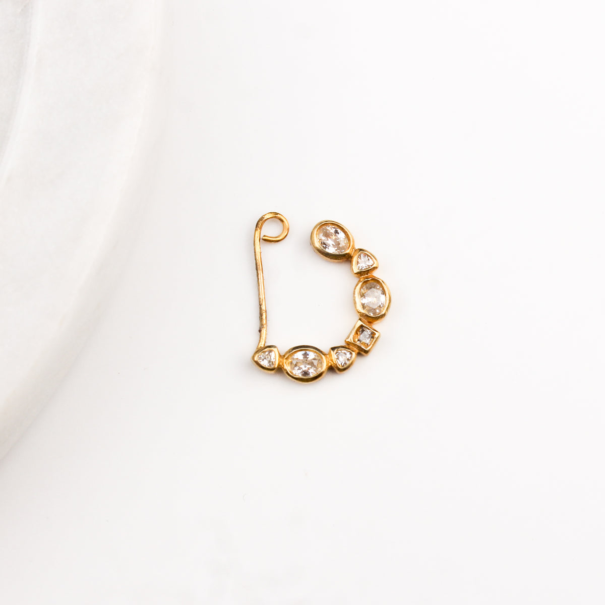Small CZ Nath Stones (Left, Clip on) | 92.5 Silver | 22K Gold Plated